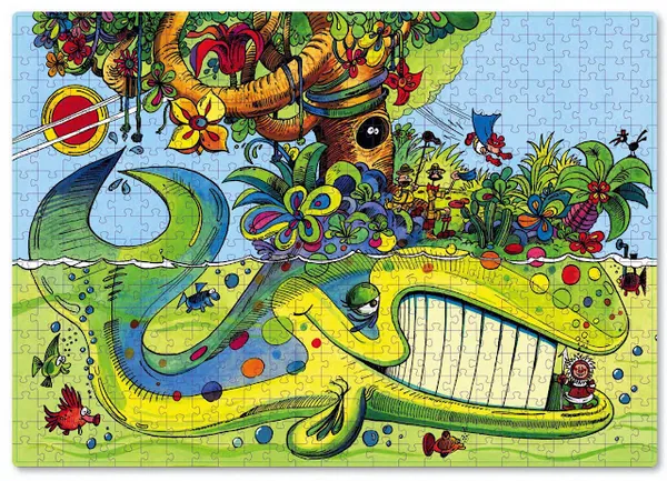 Puzzle z rysunkiem wieloryba autorstwa Tadeusza Baranowskiego w ofercie Kultury Gniewu